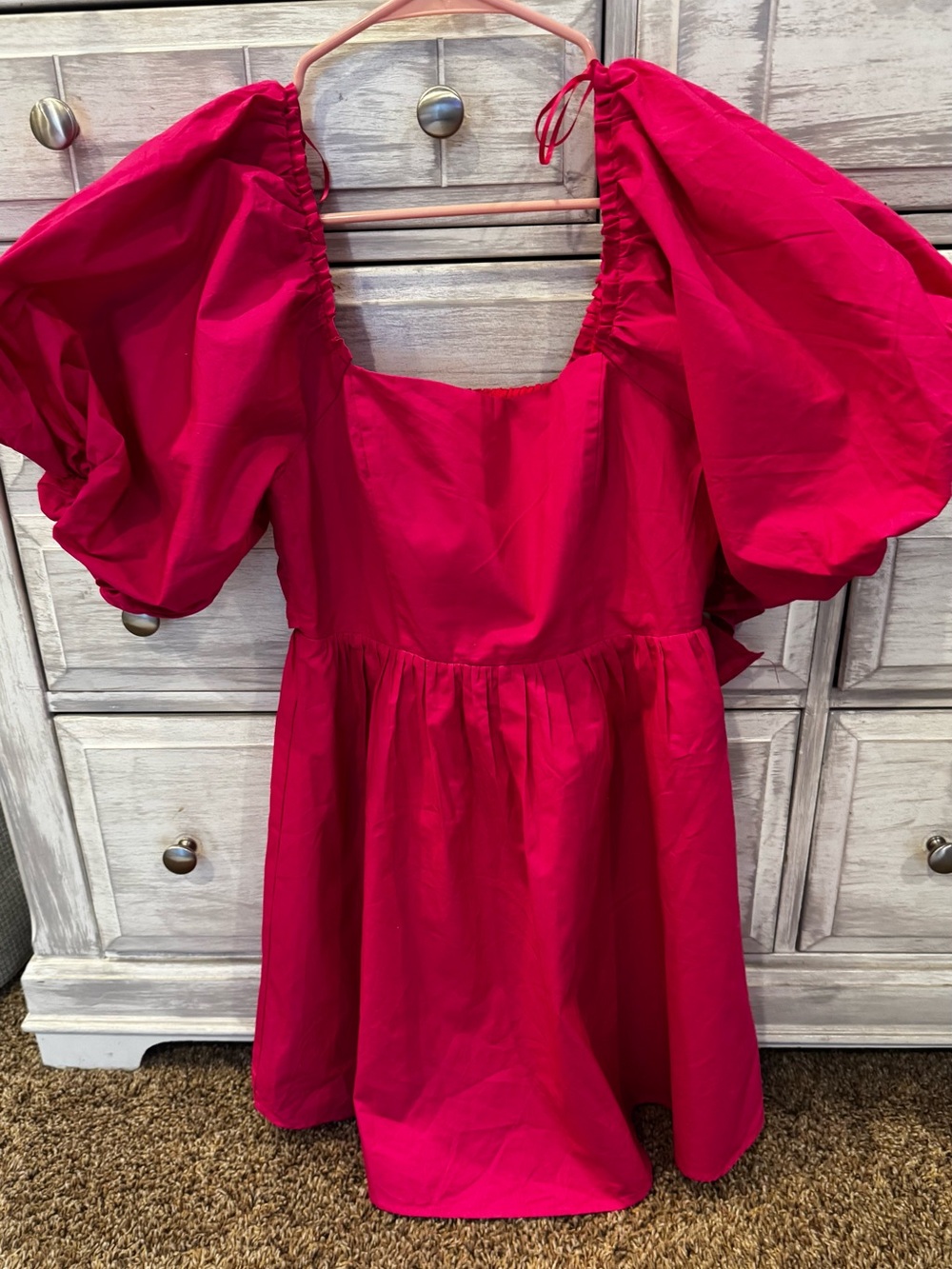 Sugarlips Hot Pink Puff-Sleeve Casual Dress